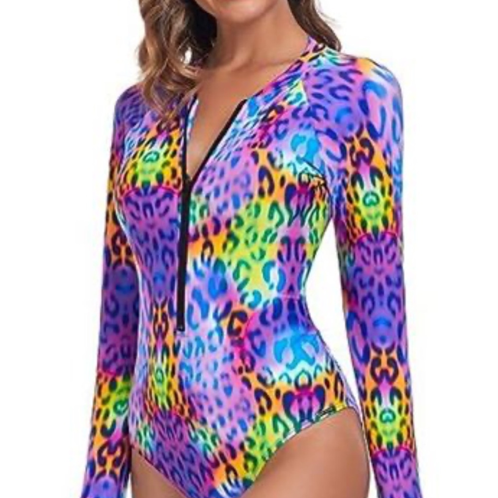 Neon Rainbow Leopard Long Sleeve Bodysuit